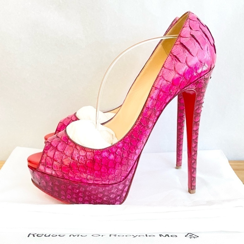 Christian Louboutin Lady Peep 140 Python peep pumps EU39 Exotic pink Python skin